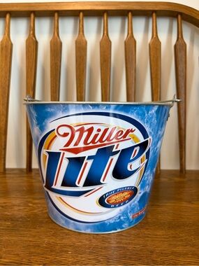 Miller Lite Beer Ice Bucket | Galvanized Metal 5-Quart Barware Pail